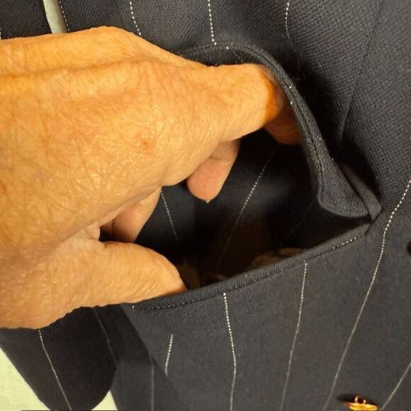 NWT Vintage Wool Rodier Blazer Dress Double Breasted Navy Pinstripe Size 12 (44) - Picture 3 of 13